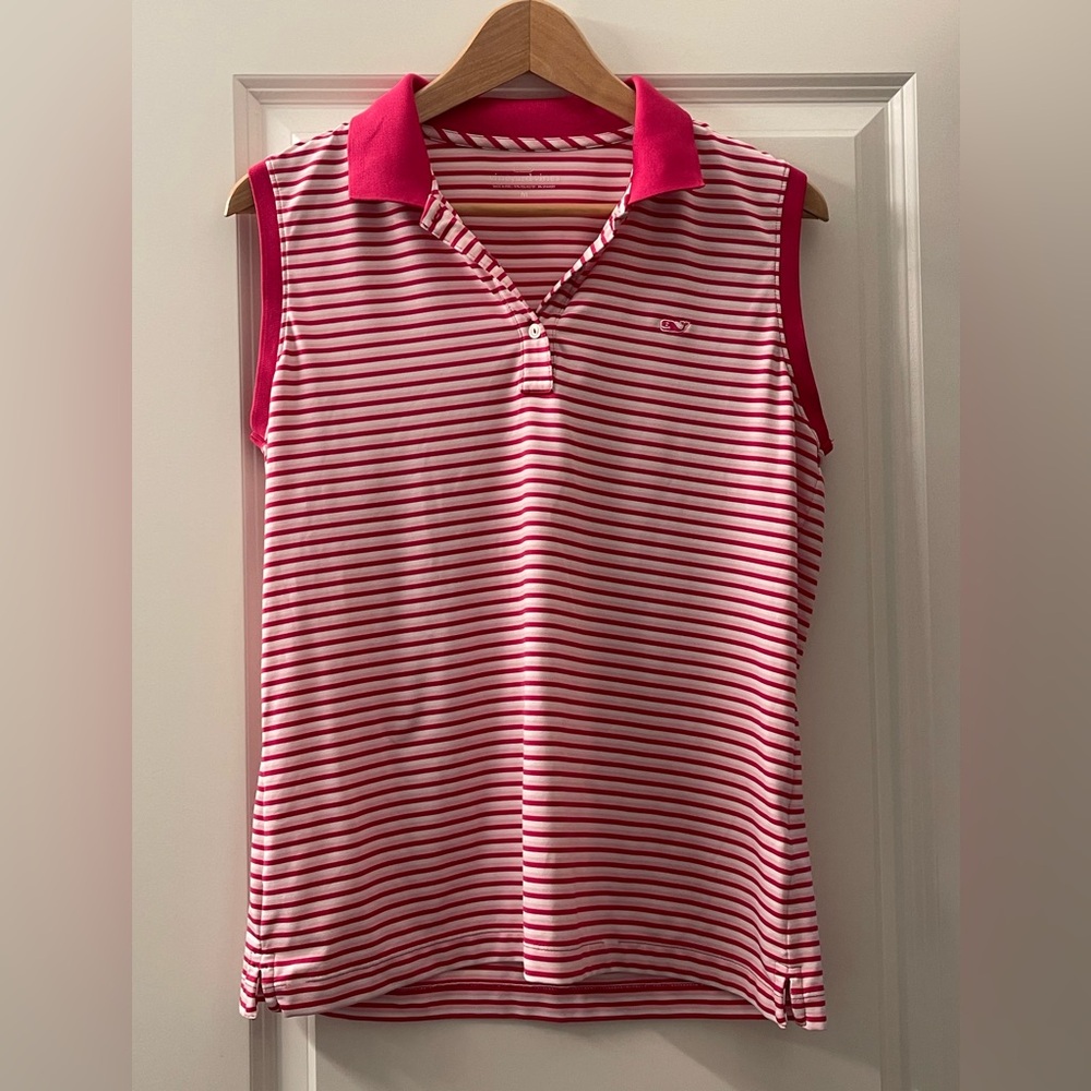 Vineyard Vines Pink and White Striped Sleeveless Polo Tank